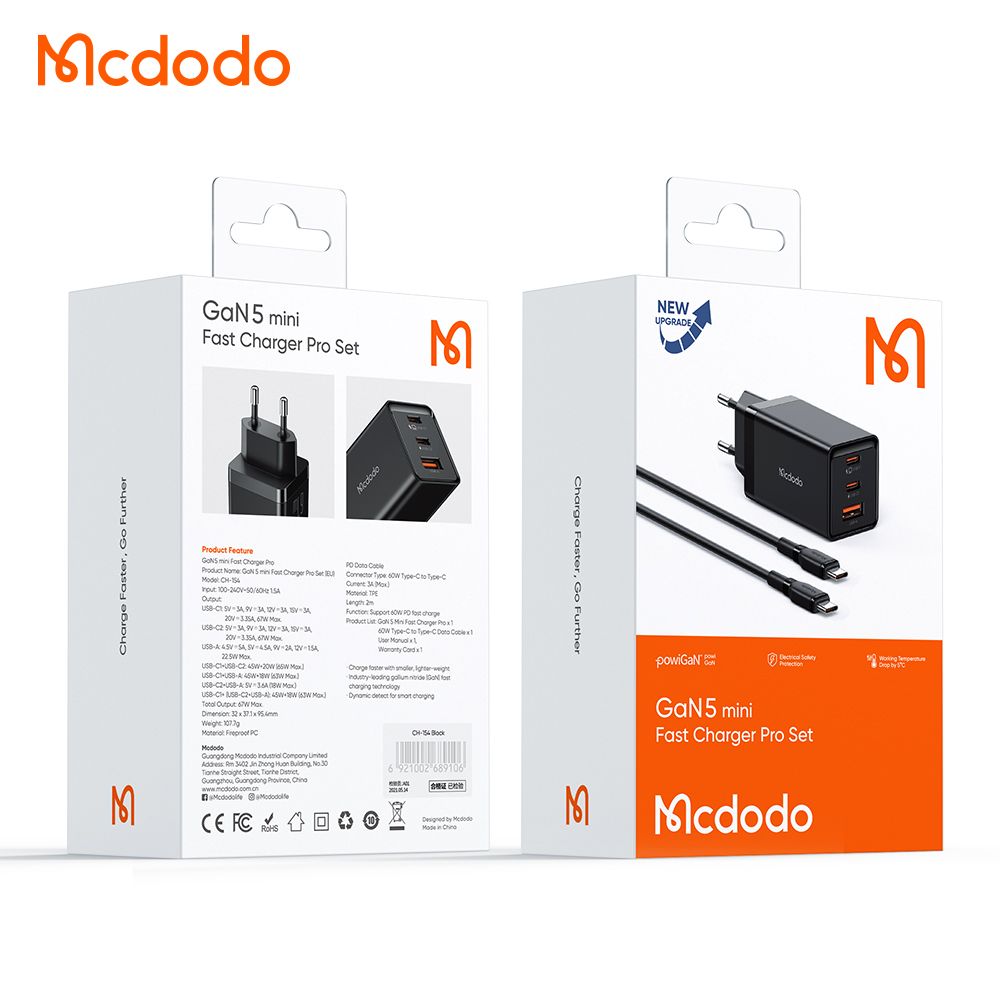 Mcdodo 67w GaN 5 Mini Fast Charger Tri Port