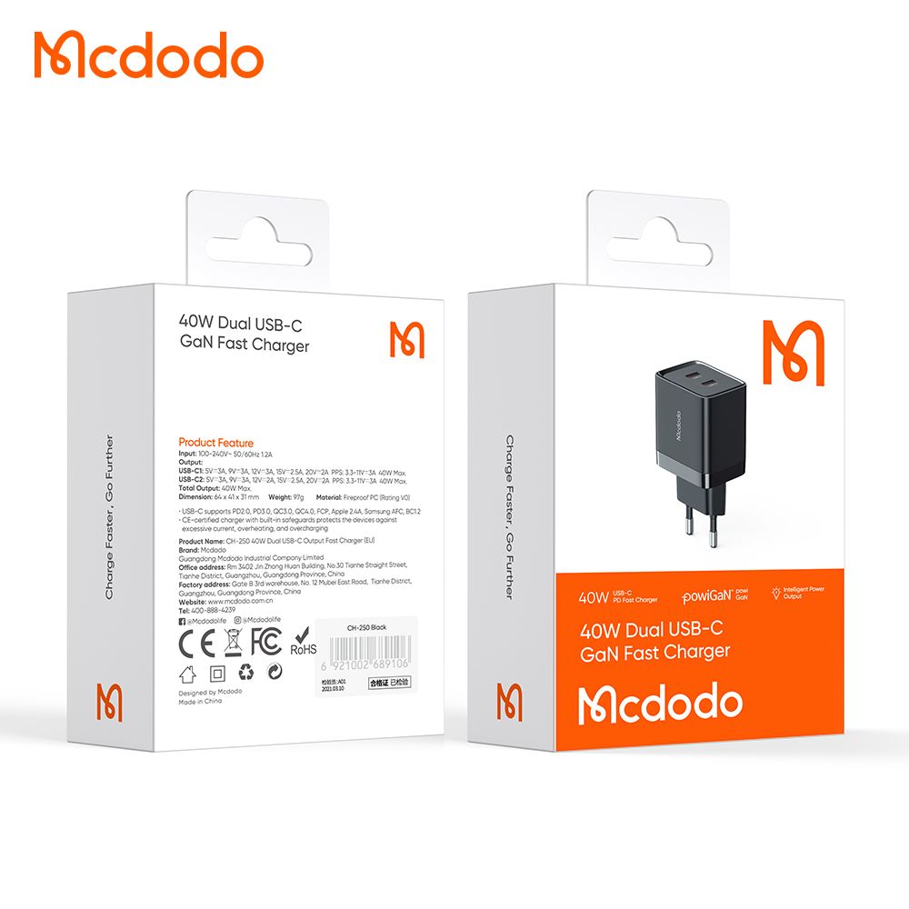 Mcdodo 40w GaN Mini Fast Charger Dual Port