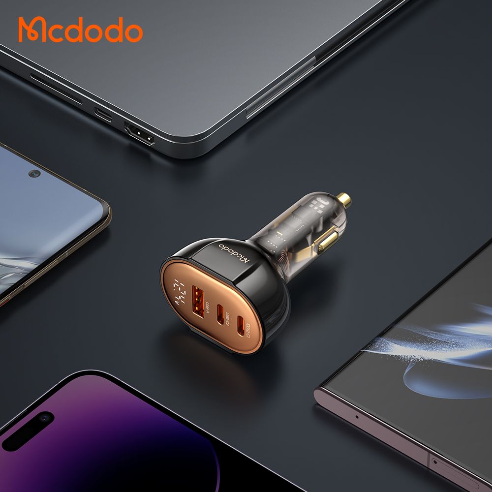 Mcdodo 100w 3 Port Fast Car Charger , USB-C x 2 : USB-A x 1