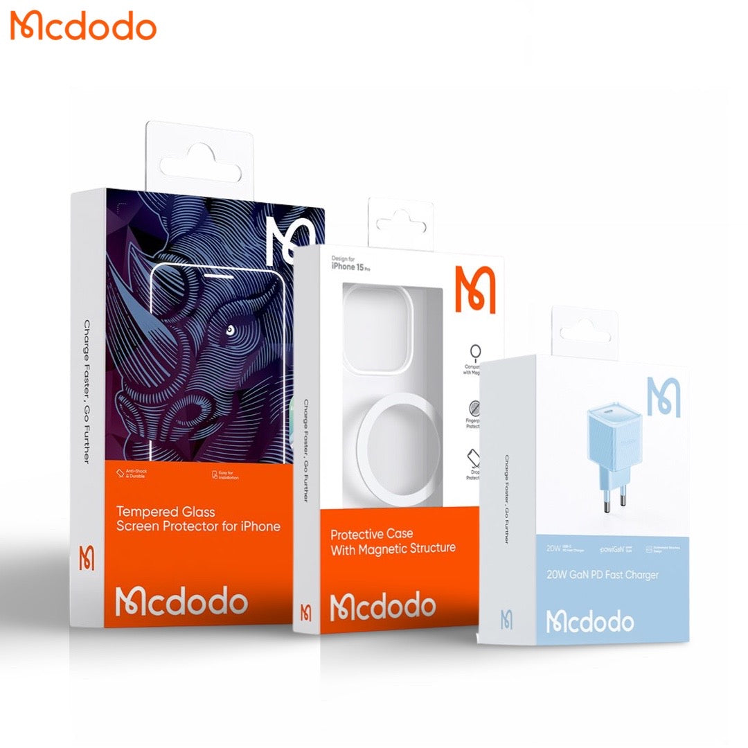 Mcdodo iPhone 15 Starter Pack - 20w GaN Charger , iPhone 15 Series Case , iPhone 15 Series Screen Protector