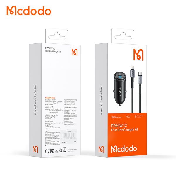 Mcdodo 30w Fast Car Charger + 36w USB-C to Apple iPhone Lightning Cable