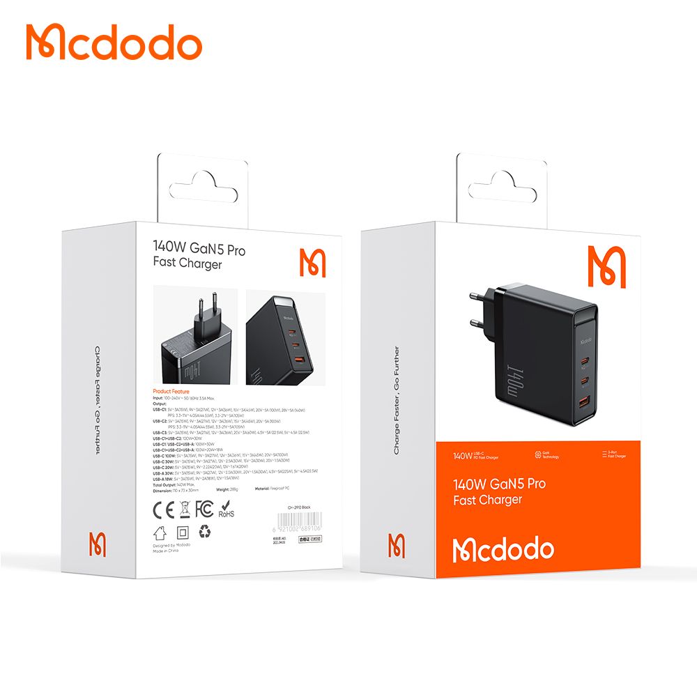 Mcdodo 140w Gan PD3.1 Ultra Fast Charger Tri Port