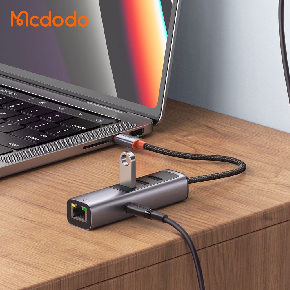 Mcdodo 5 in 1 USB-C to USB A 3.0 x 3 + Type C PD100W + LAN RJ45 Hub Dongle